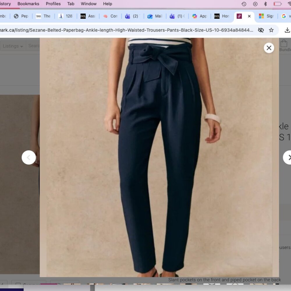 Sezane Belted Paperbag Ankle length High Waisted Trousers Pants Black Size US 10